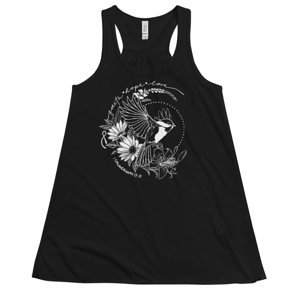 TANK TOP: Chickadee - Faith Hope Love (Flowy White print)