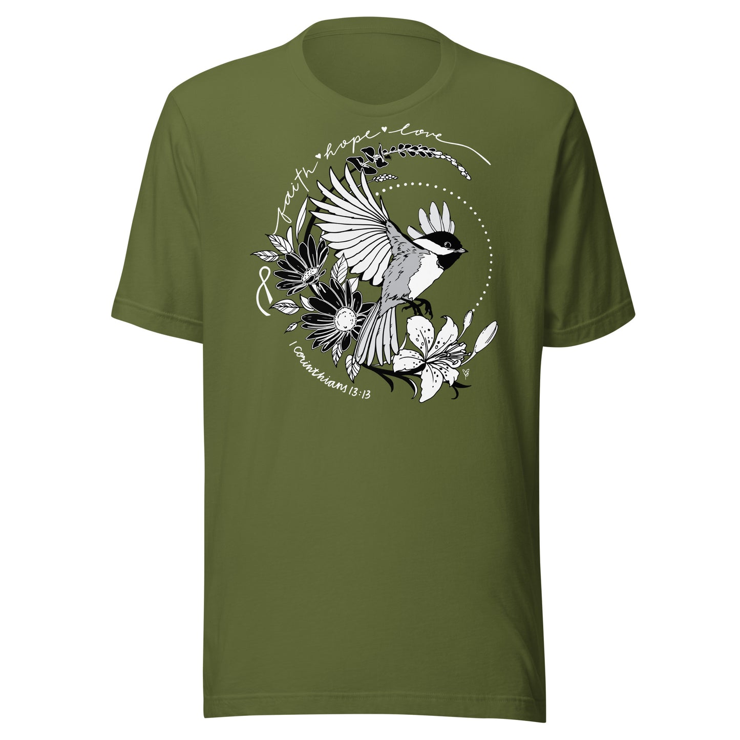T-SHIRT: Chickadee - Faith Hope Love (FUNDRAISER for Melisa's Mom!) (Darker Colored Shirt)