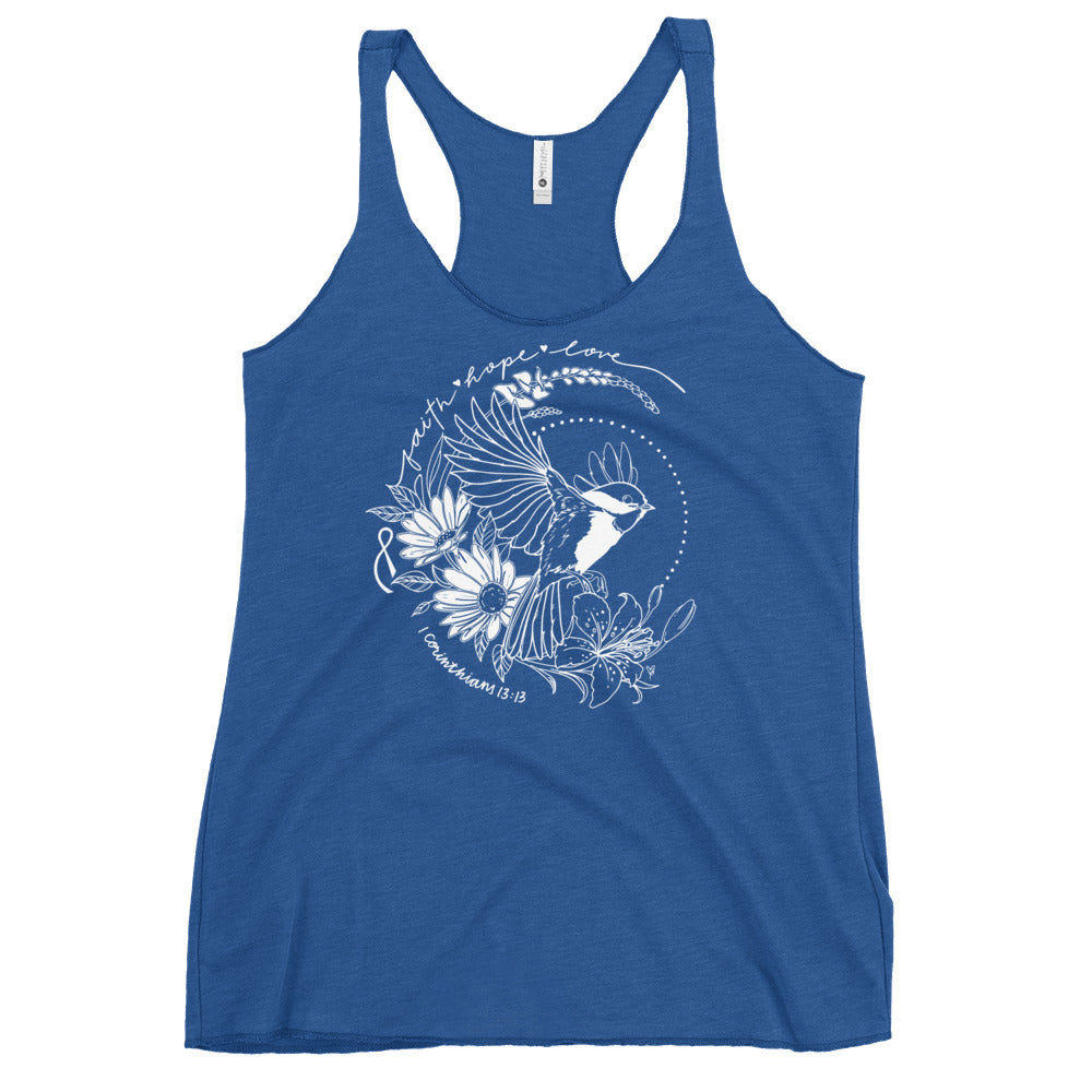 TANK TOP: Chickadee - Faith Hope Love (Racerback White Print)